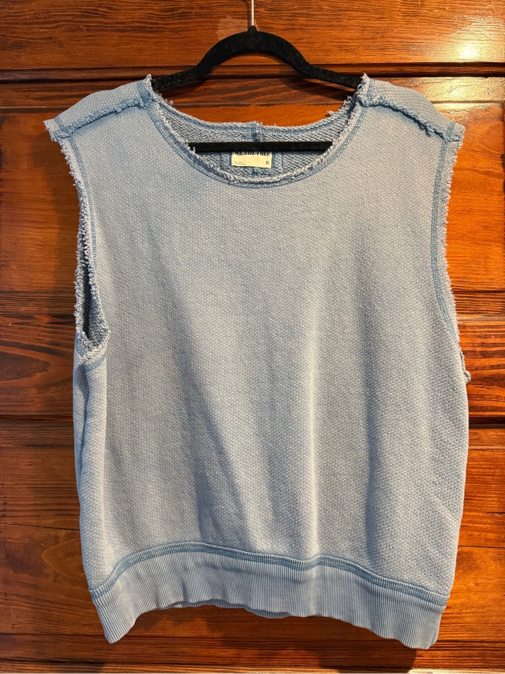 We The Free Light Blue Frayed Sleeveless Knit Top